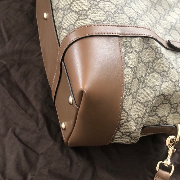Brand New Gucci Monogram Tote with Beige Leather - Picture 8 of 16